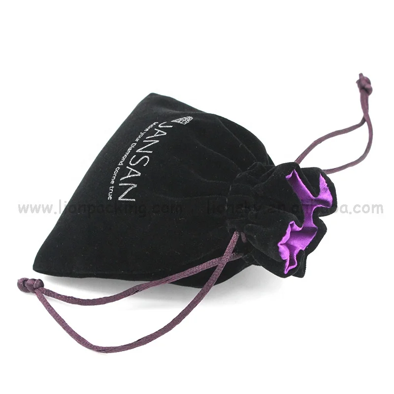 Custom logo Luxurious Design Satin Lined small black Velvet drawstring Bag for Jewellery