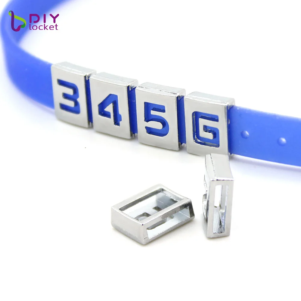 
Wholesale Alloy Silver Hollow Number Slide Charms Fits For Diy 8mm Bracelets And Belts, Customized Personalized Slide Charms 