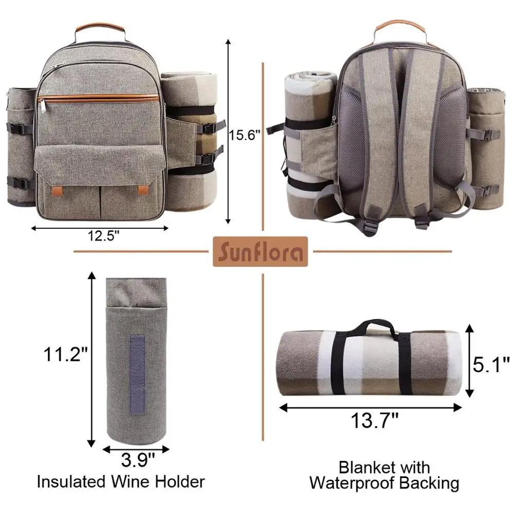 
Custom Camping Bag 4 persons Picnic Backpack with Tableware and Wine Bottle Holder 