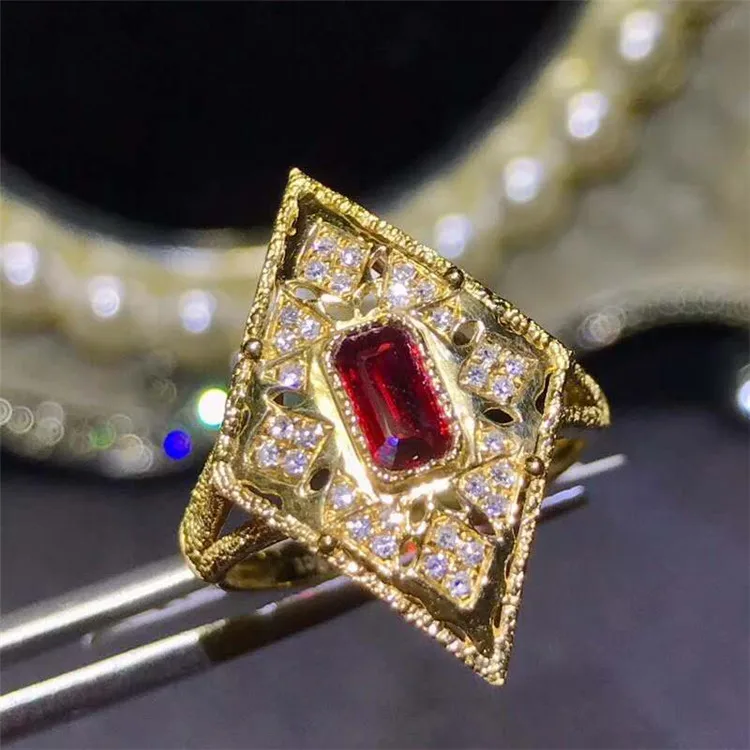 Gemstone Jewelry Factory 18K Gold South Africa Real Diamond Natural Pigeon Blood Red Ruby Cocktail Engagement Ring For Women