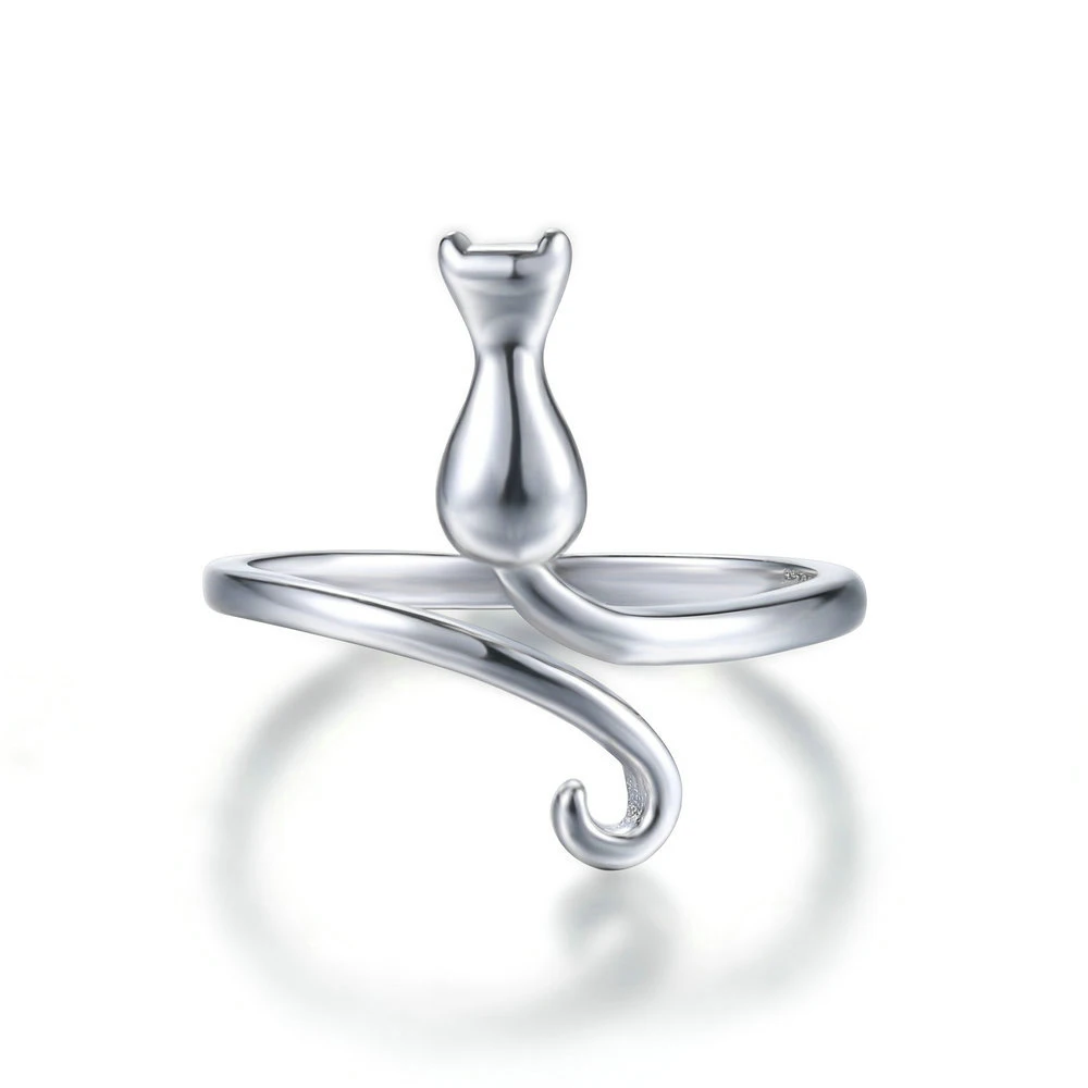 OB Jewelry-милые Регулируемые кольца с котом с высокой полировкой S925 Стерлинговое Серебро, тонкие ювелирные изделия Ebay для женщин, подарок, антиаллергенные