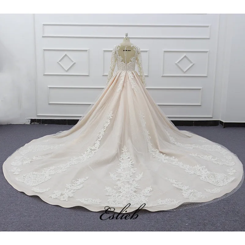 100% Real photo  Champagne Wedding Dresses Ball Gown Straps Bride Gowns  vestidos de noiva de luxo 2019