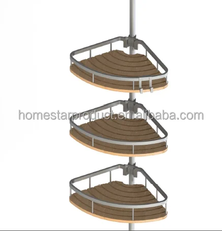 Алюминий с бамбуковым натяжным стержнем caddy и полюсом угловой Душ caddy