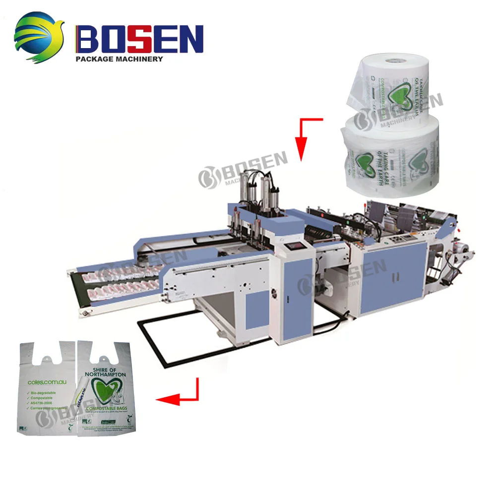 Plastic shopping bag making machine/HDPE Vest T-shirt shopping bag making machine/cold cutting hot sealing