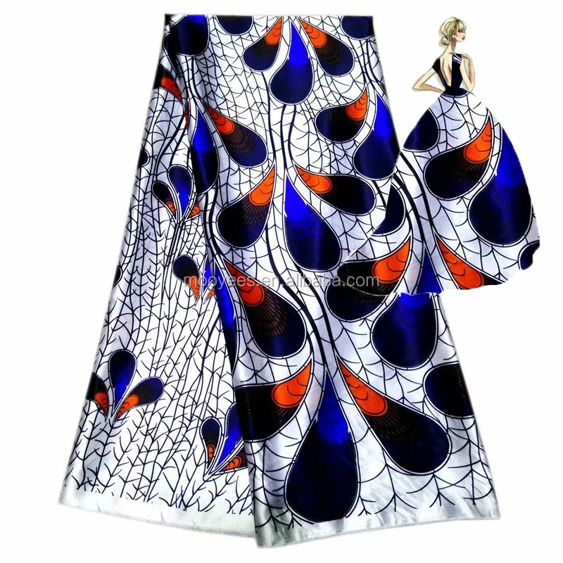 white color satin fashion soft african printed silk fabrics high quality print