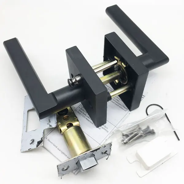 Modern square privacy bathroom interior matte black zinc bronze door lever handle lock black contemporary door handle lock USA