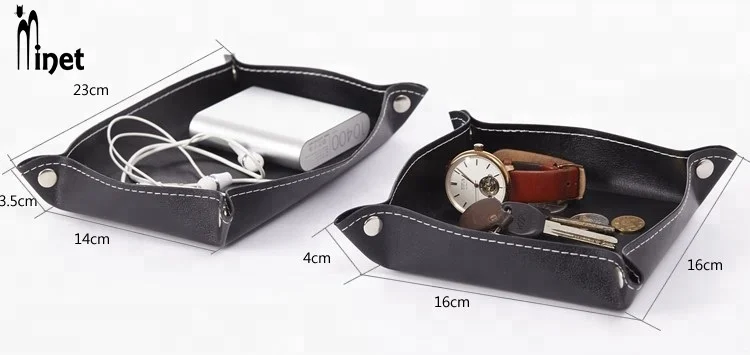 Новый дизайн, оптовая продажа, съемный модный Подарочный органайзер для ювелирных изделий, часы с ключом для монет, поднос для хранения фальшивой кожи