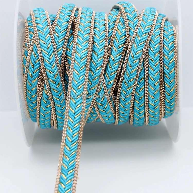 tr004 Cheap hotfix metal chain lace banding braided ribbon trimming for shoe decoration