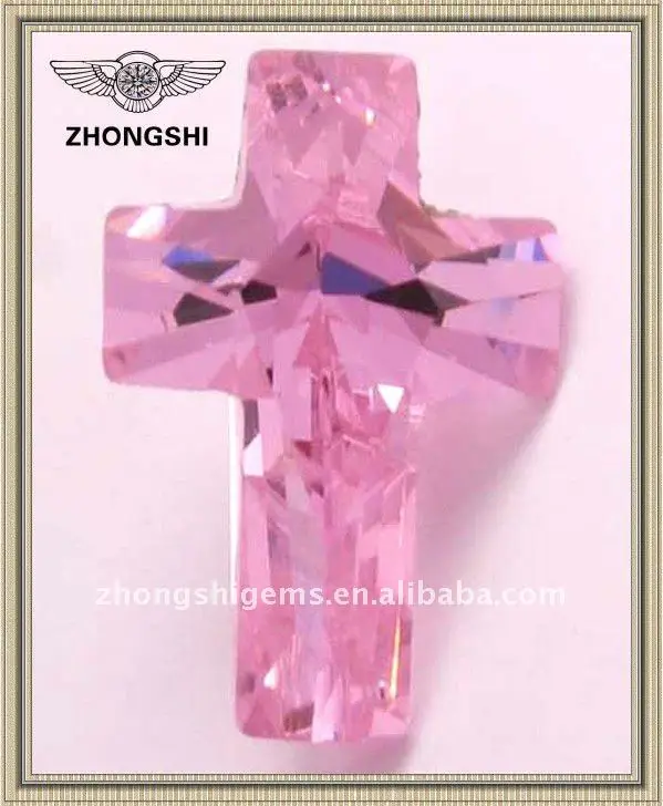 pink semi-precious shining cross shape cubic zircon stone