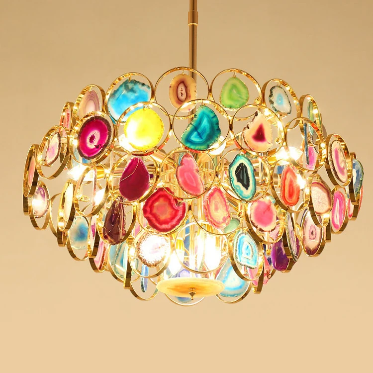 New Design Hotel Colorful Agate Stone Chandelier Lighting For Hotel Restaurant