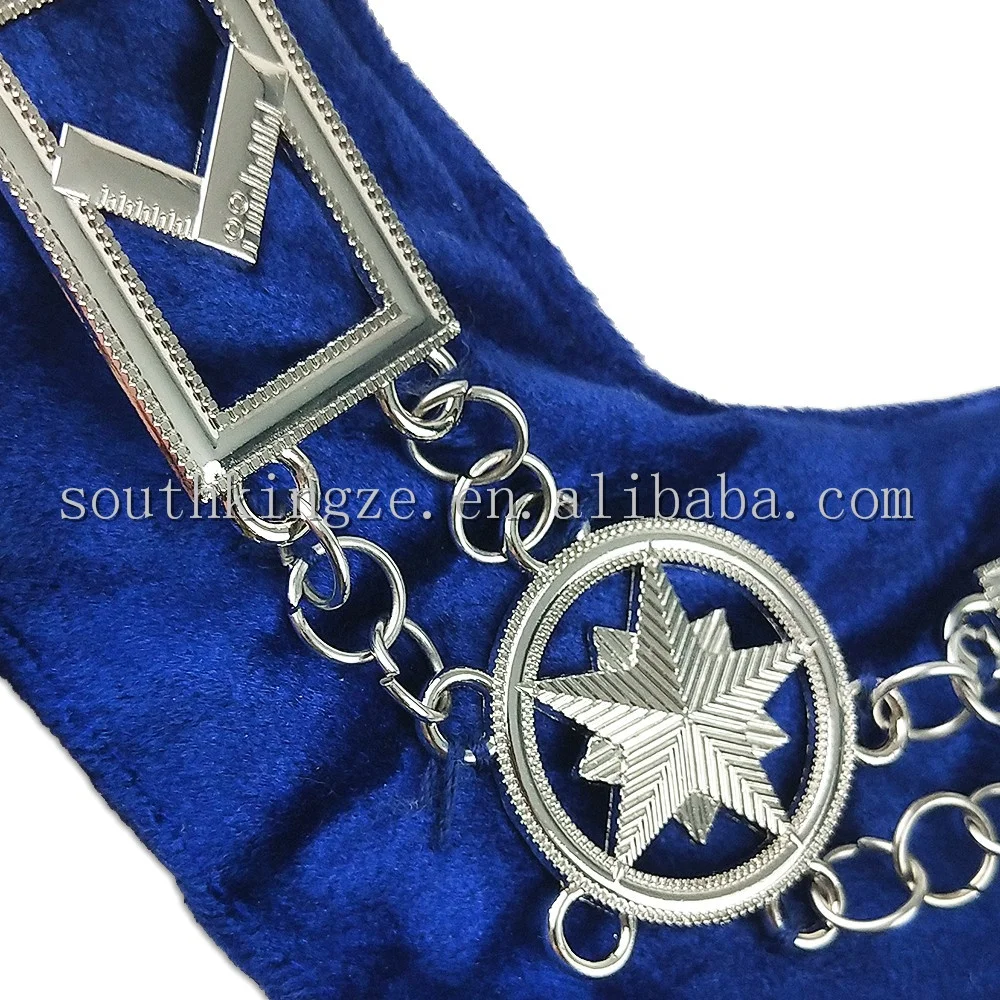 
Freemason Blue Lodge Grand Mason Regalia Officer Master Fabric Collar With Chain Masonic Silver Metal Emblems Jewels 