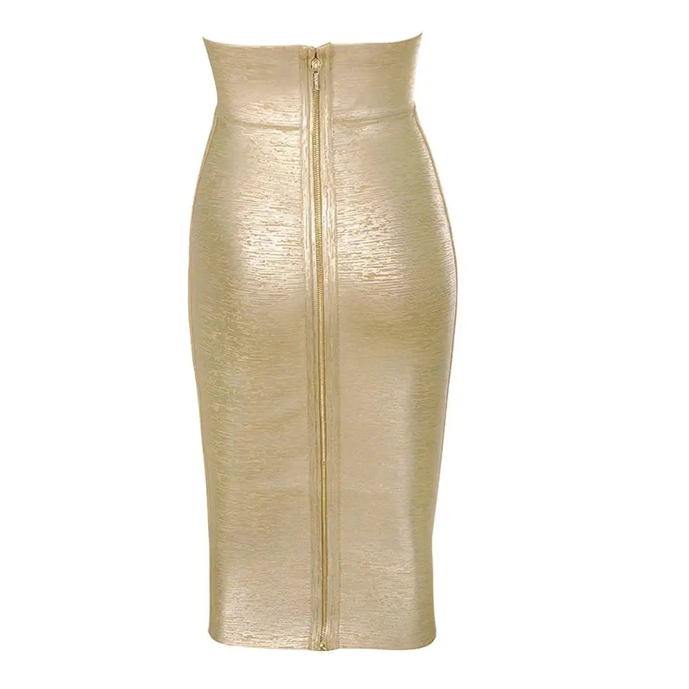 Casual Sexy Bronzing Gold Pencil Ladies Office Skirt fashion High Waisted Club Bandage skirts for Women