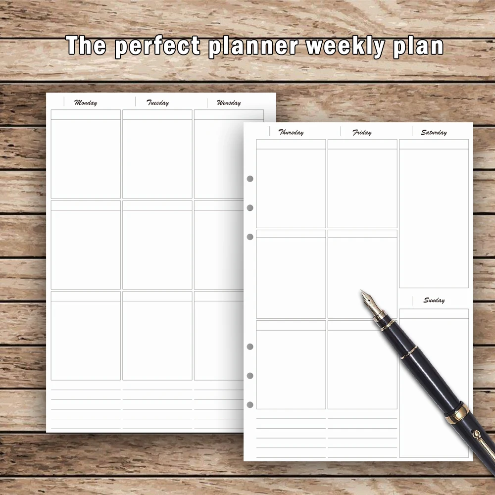 A5 /A6/A7 /A4/B5 weekly pages customize ,6 rings holes planner refill pages personal diary weekly schedule insert page