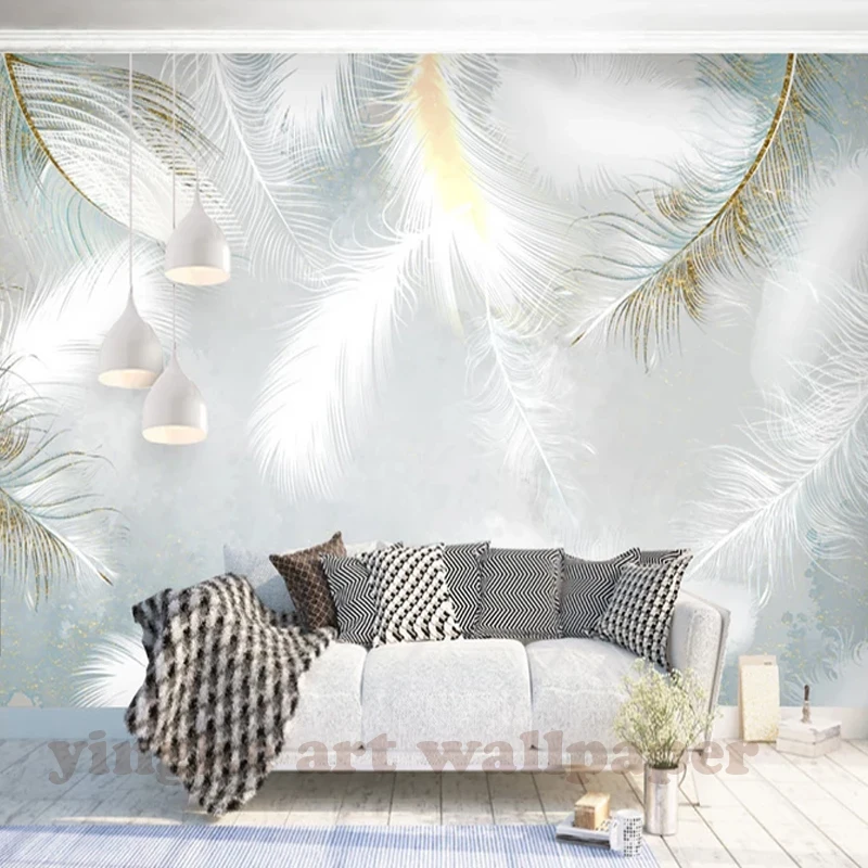 
Custom 3D Photo Wallpaper Modern simple hand painted watercolour feather Wall Mural Wallpapers For Living Room Bedroom De Parede 
