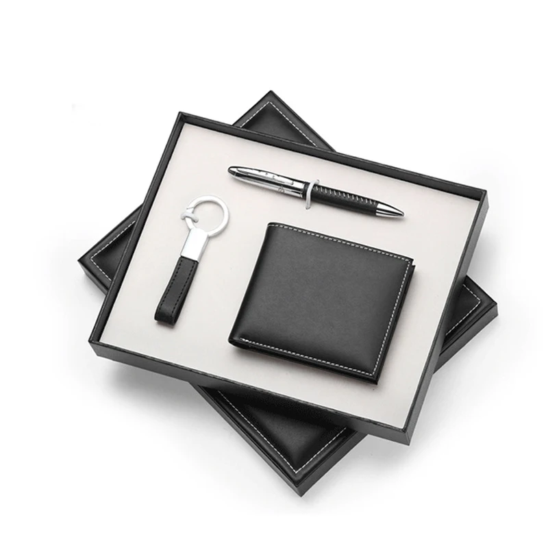 luxury leather men wallet and pen christmas corporate business gift set