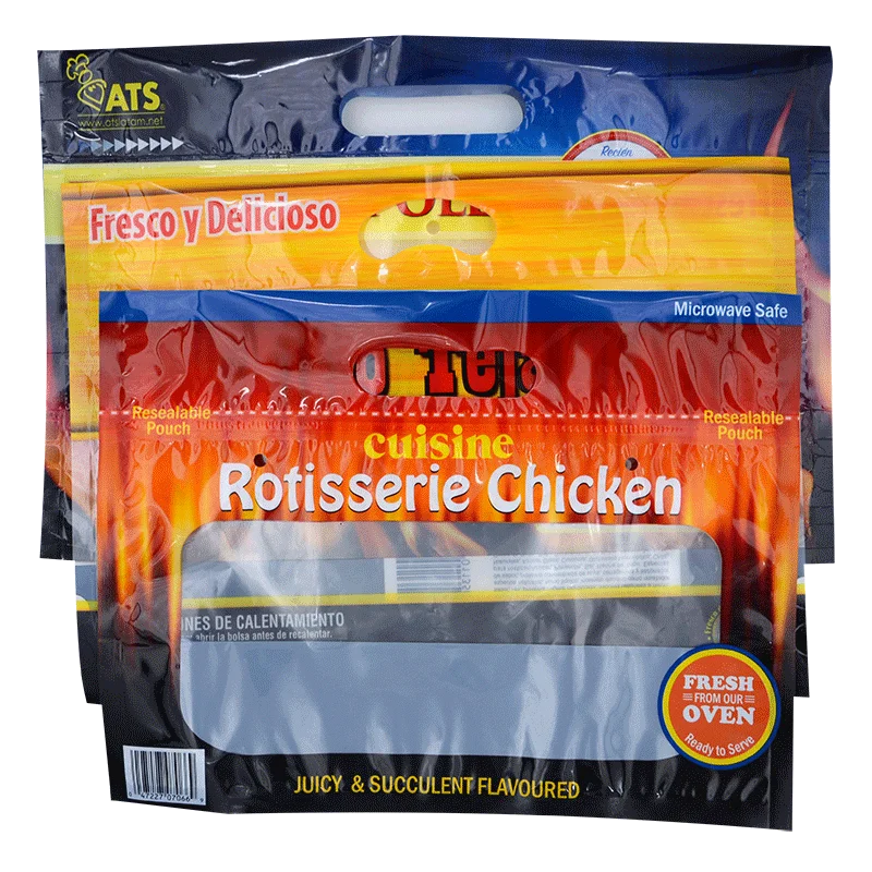 Custom Design Plastic Packaging Bag Anti-fog Materials Made Stand Up Zipper Bag For Grilled Roast Chicken Pack Bag