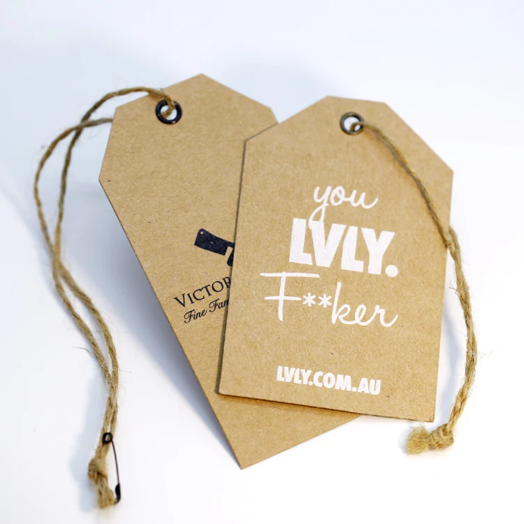 Custom Printing Brand Name Logo Recycled Thickness Kraft Paper Wing Tags Jeans Kraft Paper Hang Tag With Hemp String