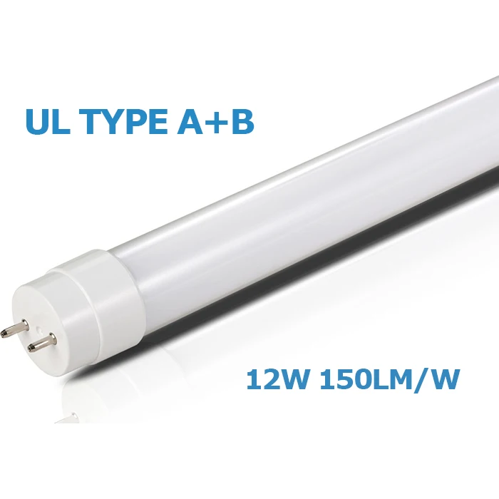 dlc listed type A+B 12W 150LM/W electronic ballast compatible or Ballast bypass 4FT Glass T8 LED tube