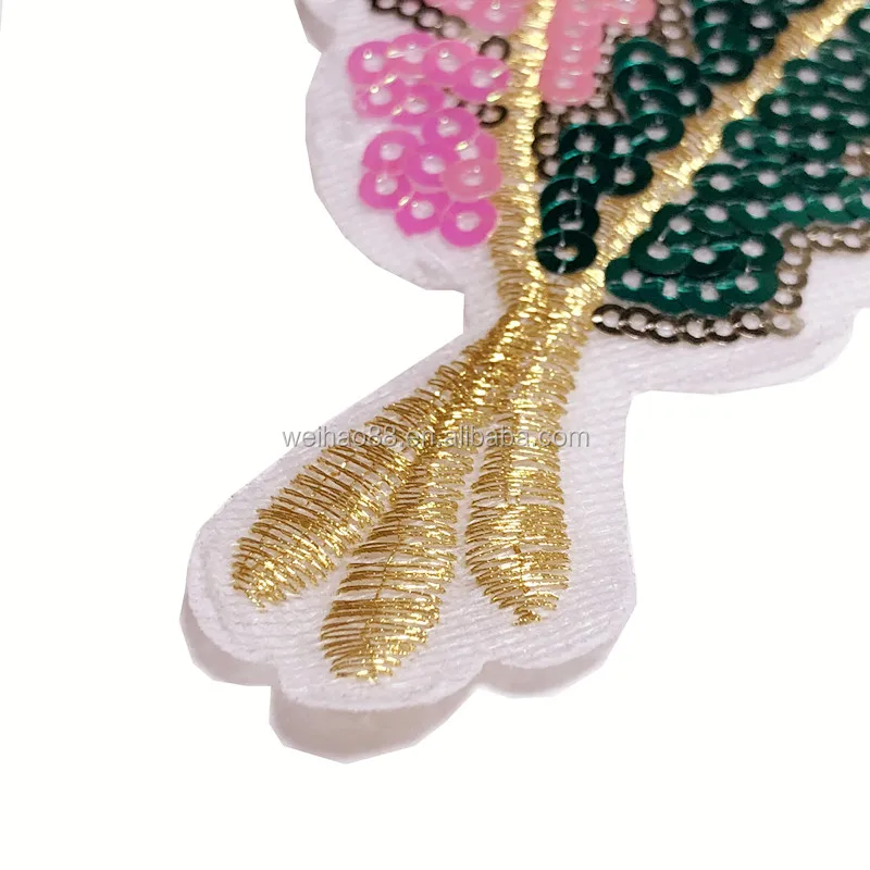 Pluma sequin patch/custom feather embroidery patches/applique 5mm colorful sequins