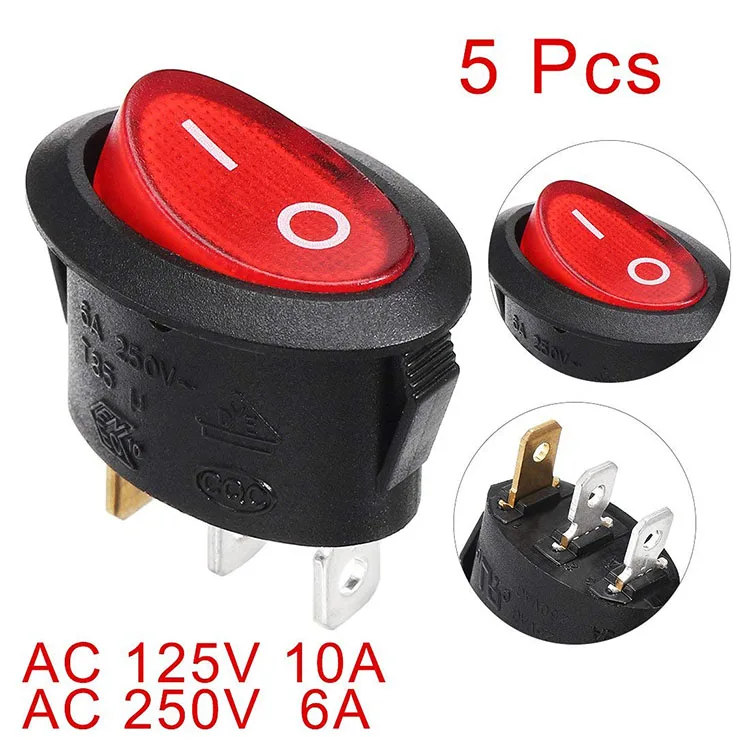 220V 110V Neon lamp illuminated micro round rocker switch KCD1-106