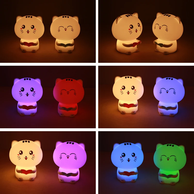 Симпатичный милый 3D светодиодный ночник в форме кота для младенца и силиконового котенка