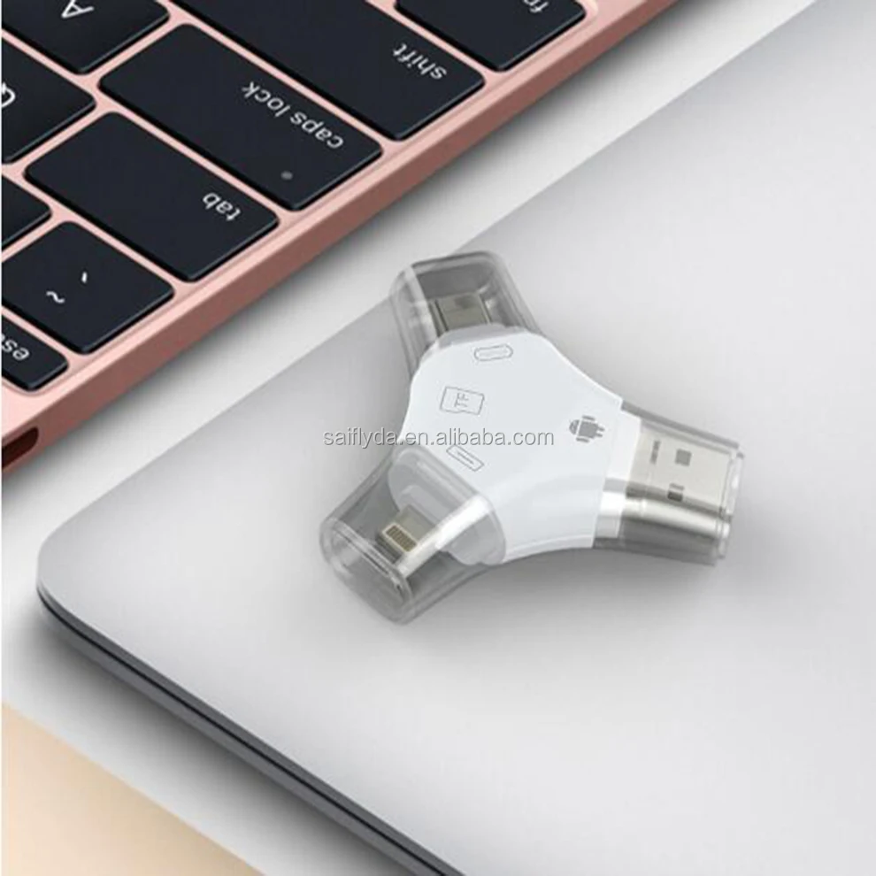 
4 in 1 Micro USB Type rfid smart card reader for mobile type c for iPhone 6 7 for Samsung s7 s6 and laptop memory card adapter 