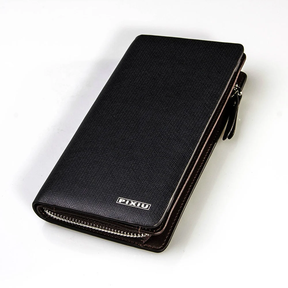 wholesale customized real cow Leather Zipper Business long wallet for men