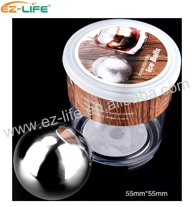 55 mm Big Ball Ice Cube Round Whiskey Stones Ice Cube stainless steel wine Cooler With Plastic Cup