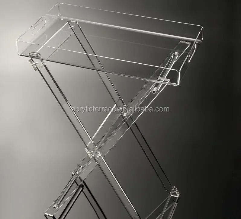 clear folding tables-acrylic hotel serving tray on stand