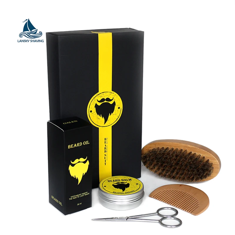 custom logo Beard brush and comb set for men beard care kit gift set
