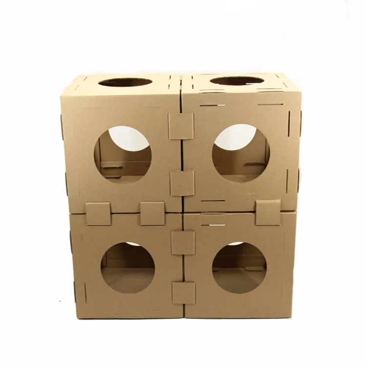 Cube cardboard cat play house
