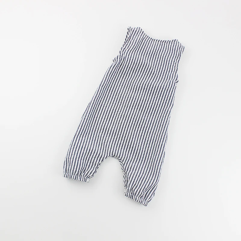 
baby jumpsuit seersucker cotton sleeveless striped toddler boys overalls summer rompers 