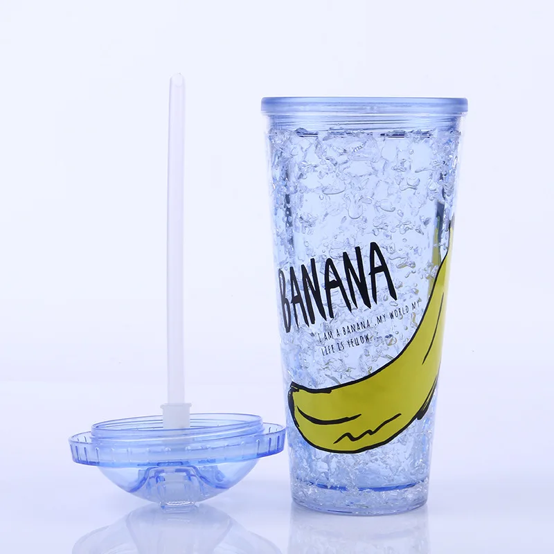 
Mikenda BB001 Double Wall Plastic Freezer Frosty Frozen bottle ice cup WIth Straw 
