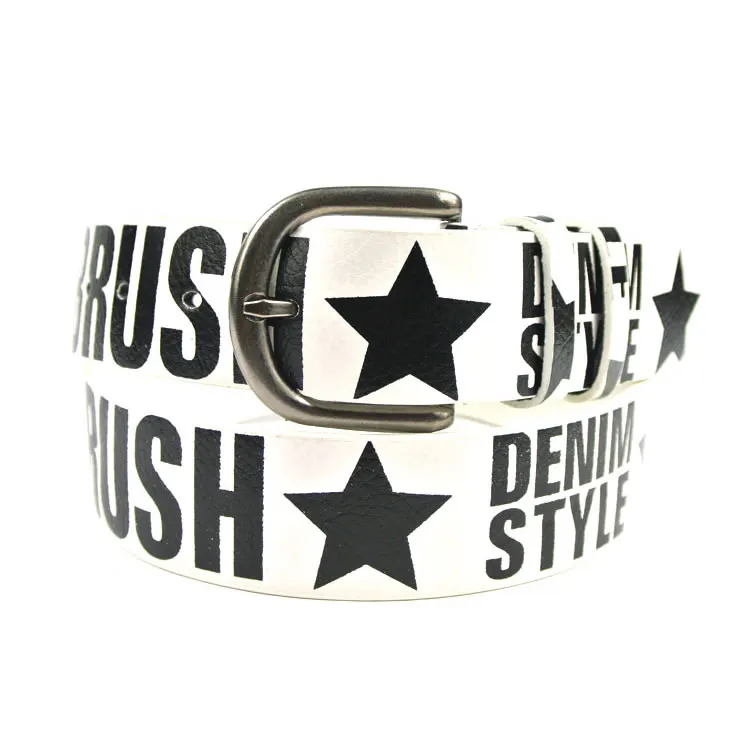 Fashionable Star Letter Print Pu Leather Men Custom Printed Belts