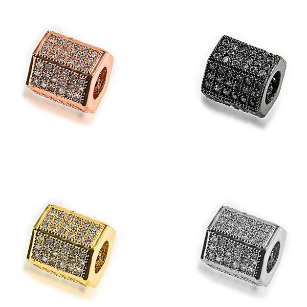 High quality cubic zirconia micro pave brass hexagonal tube charms spacer beads for jewelry making