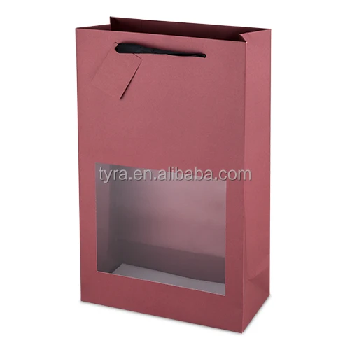 custom logo printed Fashion Eco-friendly Black Gift Shopping Kraft Paper Bags With window