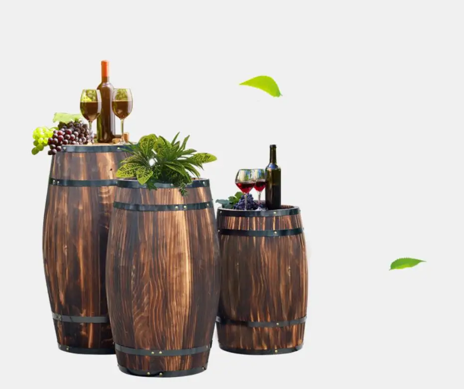 
Antique Beer Wine Barrel Flower Rack Charried Fir Wood Decoration Wine Barrel Wedding Bar Ornament Property Barrel 