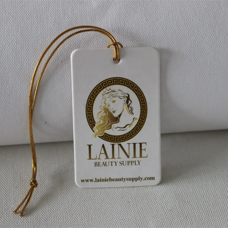 Small size brown kraft hang tag with LOGO hot stamping, name tag with black eyelet and wax strings