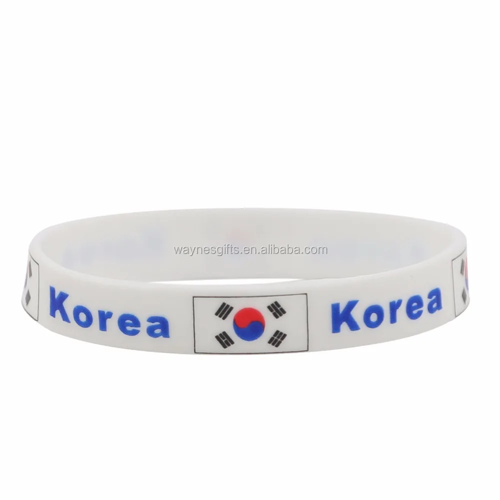 White Silicone Bracelet Wristba Motivational Country Flags Inspired by Korea Adult Promotional Item