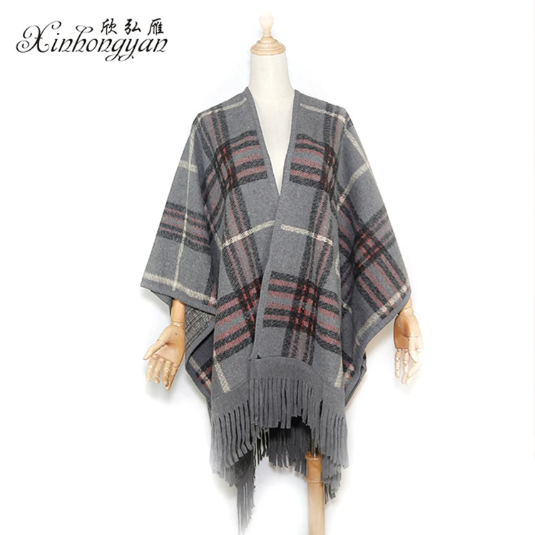 Popular grey long streak winter poncho for women