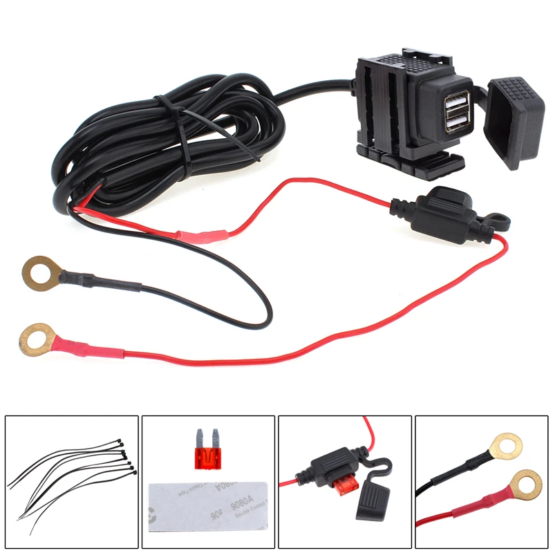 Dual USB Port 12V Waterproof Motorbike Motorcycle Handlebar Charger Adapter Power Supply Socket for Phone GPS MP4