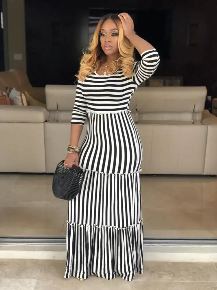 9052529 Summer women casual striped patchwork dress with sleeves