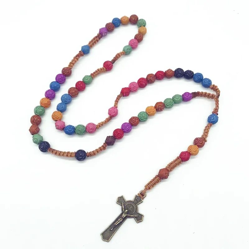 
Laser engraving colorful rosary cross necklace 