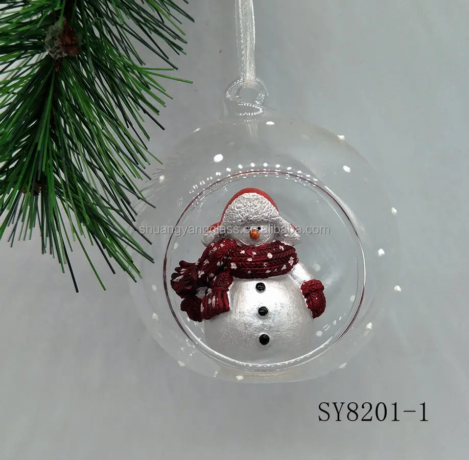 Hotsell hanging 8cm transparent glass open ball with snowman,gingerbread Man and Father Christmas  inside Christmas decorations