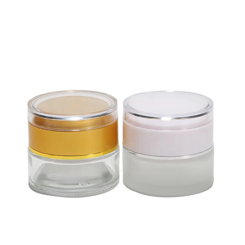 20g 30g 50g  Clear Frosted Cosmetic Face Cream Emulsion Lotion Glass Jar With Acrylic ABS Cap