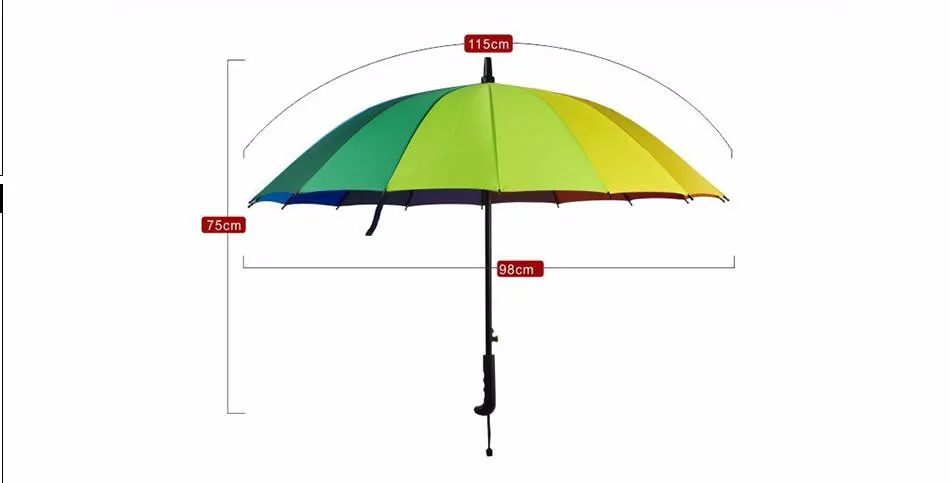 Low MOQ 16 Ribs Windproof Automatic Open Straight Umbrella rainbow Color Available Custom with logo Long Umbrellas