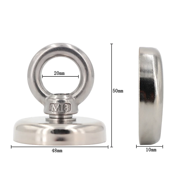 75KG 160LBS N35 D48mm Super Strong Round Neodymium Fishing Magnet with Eyebolt