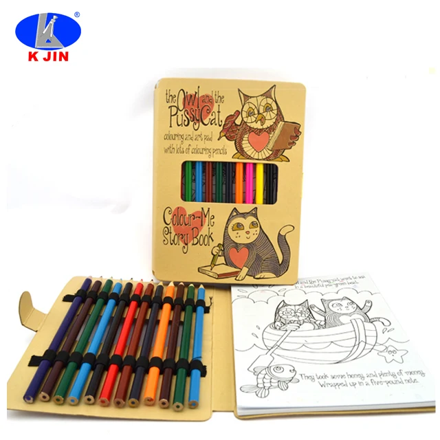 Eco friendly Kraft Customized Drawing Notebook with color pencil Coloring book for kids christmas gifts
