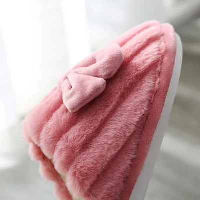 Winter new cute bowknot household  warm slippers men and women indoor couples cotton slippers