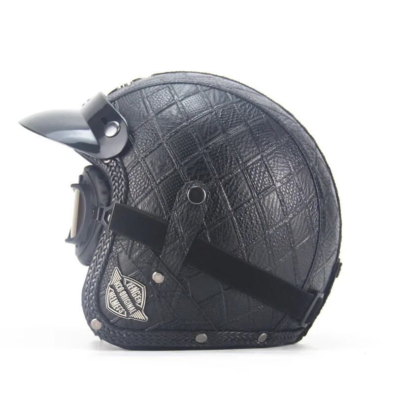 High quality PU leather casco moto retro with goggles